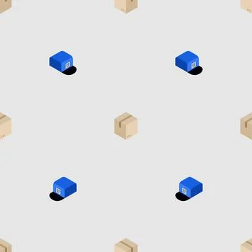 Parcel box and postman cap pattern seamless. Concept funny box to send back.. 스톡 일러스트