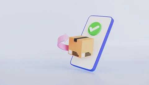 Parcel box with arrow on phone, Return policy of broken goods, Exchange イラスト素材