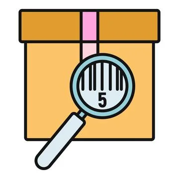 Parcel box barcode tracking with magnifying glass icon Stock Illustration