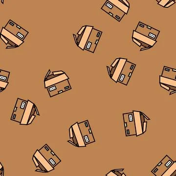 Parcel box cardboard packaging vector seamless pattern Stock Illustration
