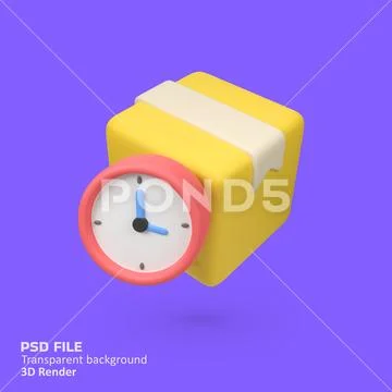 Parcel box with clock isolated 3d render icon illustration PSD Template