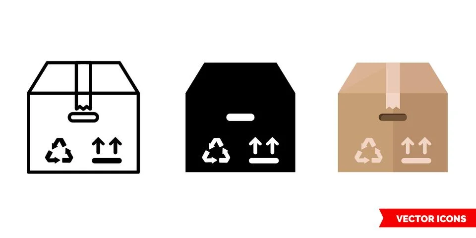 Parcel box icon of 3 types. Isolated vector sign symbol. Stock Illustration
