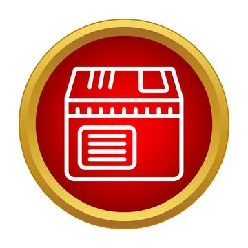 Parcel box outline in a red circle with gold border Stock Illustration