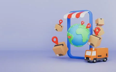 Parcel box packed and global deliver shopping online sale store application イラスト素材