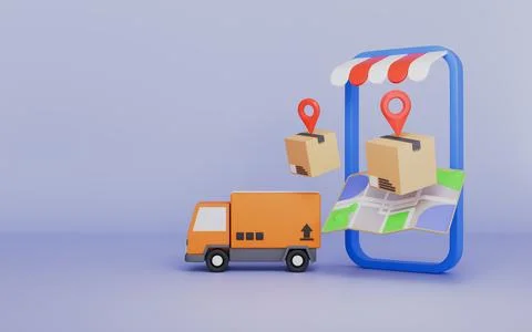 Parcel box packed and phone deliver shopping online sale store application Illustrazione stock