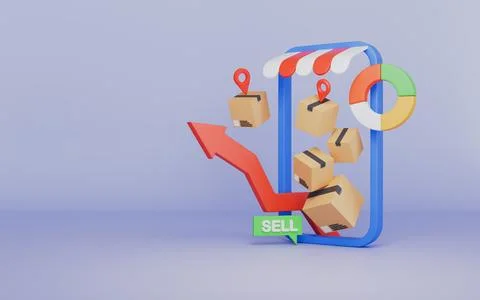 Parcel box packed and phone deliver shopping online sale store application .. Stock Illustration