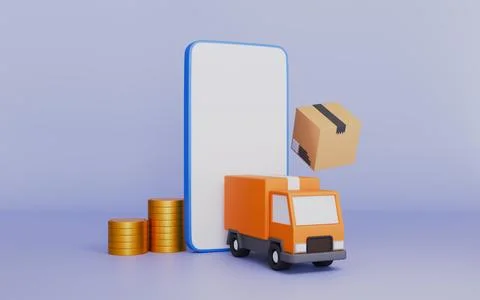 Parcel box packed and phone deliver shopping online sale store application Stock Illustration
