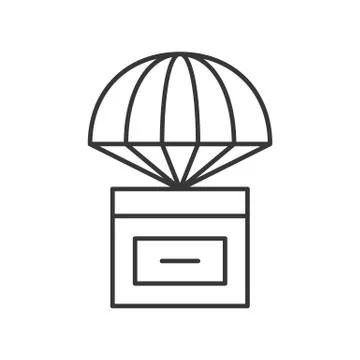Parcel box with parachute, delivery concept line icon Illustrazione stock