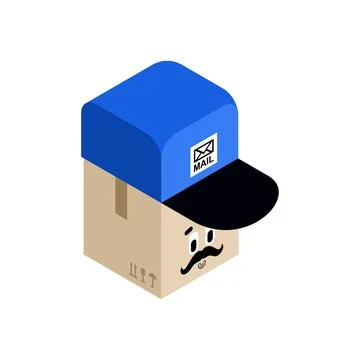 Parcel box in postman cap isolated. Concept funny box to send 库存插图