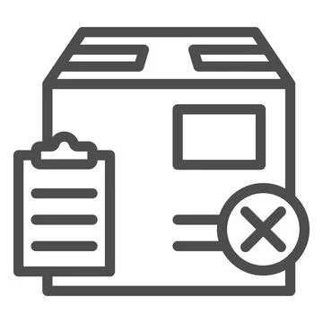 Parcel box with report and cross line icon, Black bookkeeping concept, Fake Stock Illustration