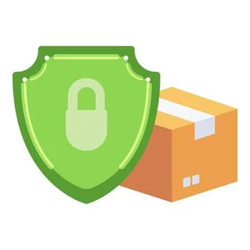 Parcel box with a security shield and padlock, symbolizing shipping protection Stock Illustration