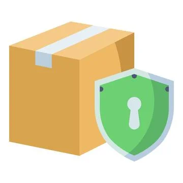 Parcel box with a security shield icon, illustrating safe delivery, secure ship Stock-Illustration