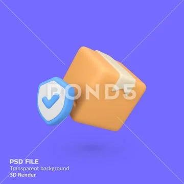 Parcel box with Security Shield Transportation isolated 3d render icon illu.. PSD Template