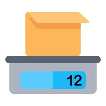 Parcel box sitting on a digital scale, measuring its weight for mail, freight Stock-Illustration