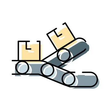 Parcel boxes moving on production conveyor belt Stock Illustration