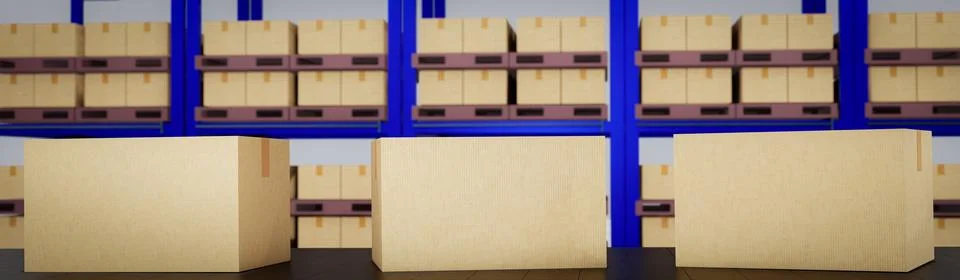 Parcel boxes or paper boxes on conveyor belts in warehouses. Packaging prod.. Stock Illustration