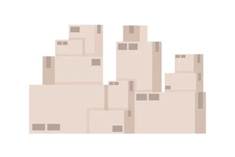 Parcel boxes pile in warehouse semi flat color vector objects Stock Illustration