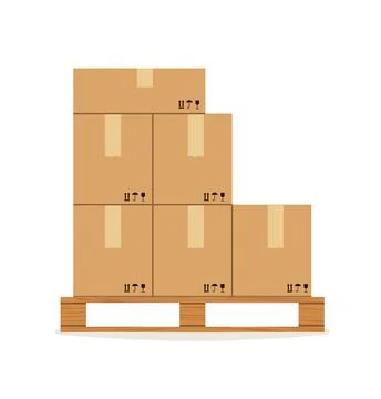 Parcel boxes on a wooden pallet. Flat vector illustration Illustrazione stock