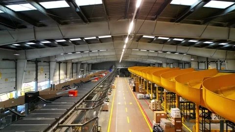 Parcel chain in a factory Stock Footage 255360238