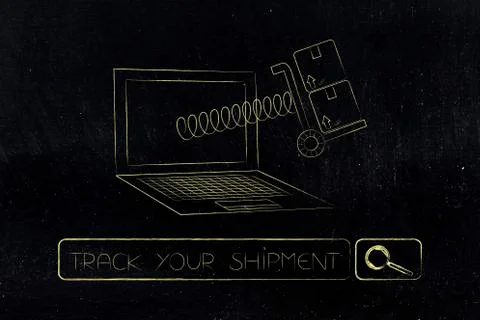 Parcel coming out of laptop screen on a spring Ilustração Stock