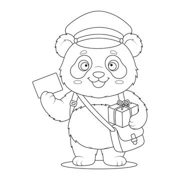 Parcel cute bear letter vector page postman panda holding mail box illustrati Stock Illustration