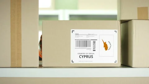 Parcel from Cyprus in a postal service storage Stock Footage 145831492