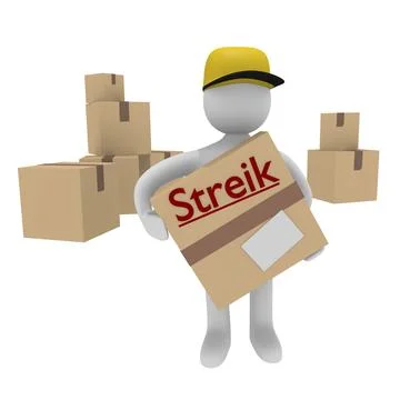 Parcel deliverer with the German word strike on a parcel Stockillustratie