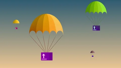 Parcel delivery animation featuring a box attached to a parachute ideal for.. Stock Footage 313421646