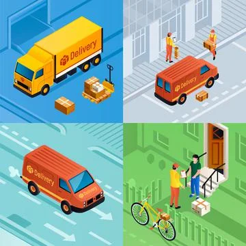 Parcel delivery banner set, isometric style Stock Illustration