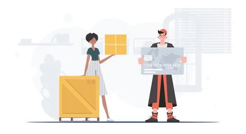 Parcel delivery. Cartoon style. Vector illustration. 스톡 일러스트