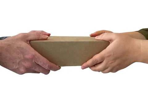 Parcel delivery concept. Box in hands isolated Foto stock