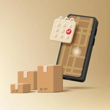 Parcel delivery concept with smartphone 3d illustration with map and tracking Stock Illustration
