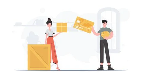 Parcel delivery concept. Vector. Cartoon style. Illustrazione stock