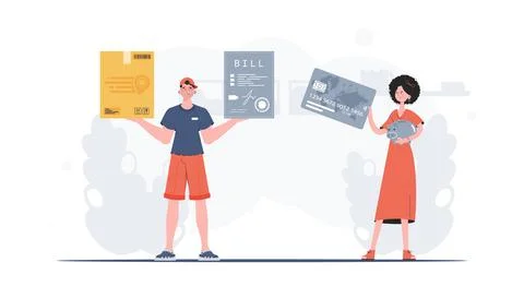 Parcel delivery concept. Vector illustration. Trendy cartoon style. Illustrazione stock