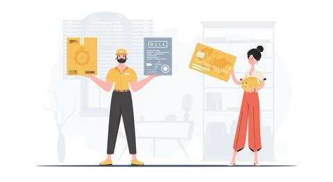 Parcel delivery concept. Vector. Trendy cartoon style. 스톡 일러스트