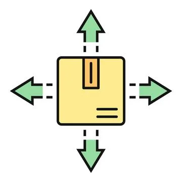 Parcel delivery distribution logistics with arrows moving outward 스톡 일러스트