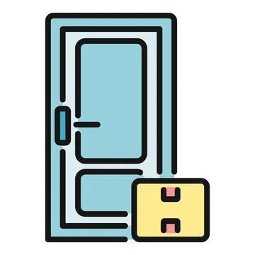 Parcel delivery at door representing e commerce service Stock Illustration