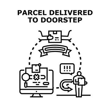 Parcel delivery to doorstep system tracking order Stock Illustration