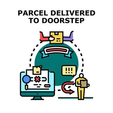 Parcel delivery to doorstep system tracking order Illustrazione stock