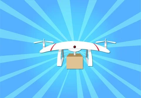 Parcel delivery by drone on blue background vector Stock Illustration