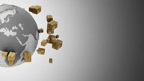 Parcel delivery in front of the globe on clear background. Video stock 194962650