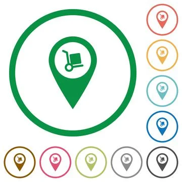 Parcel delivery GPS map location flat icons with outlines Stock Illustration