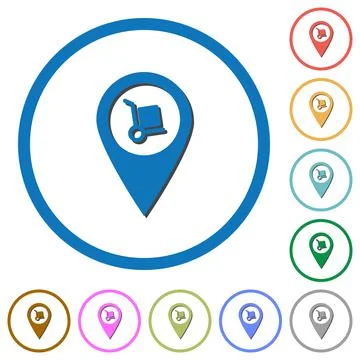 Parcel delivery GPS map location icons with shadows and outlines Stock Illustration