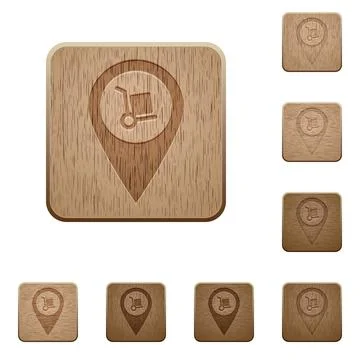 Parcel delivery GPS map location wooden buttons Stock Illustration