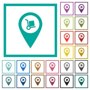 Parcel delivery GPS map location flat color icons with quadrant frames Stock Illustration