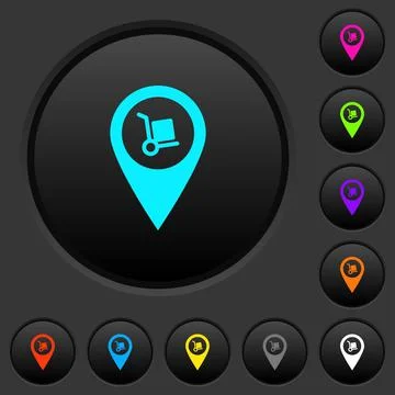 Parcel delivery GPS map location dark push buttons with color icons Illustrazione stock