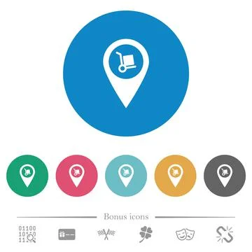 Parcel delivery GPS map location flat round icons Stock Illustration