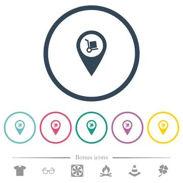 Parcel delivery GPS map location flat color icons in round outlines Illustrazione stock