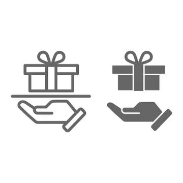 Parcel delivery line and solid icon, delivery symbol, gift box with ribbon on Stock Illustration