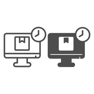Parcel delivery line and solid icon, officesyndrome concept, parcel, monitor Stock Illustration
